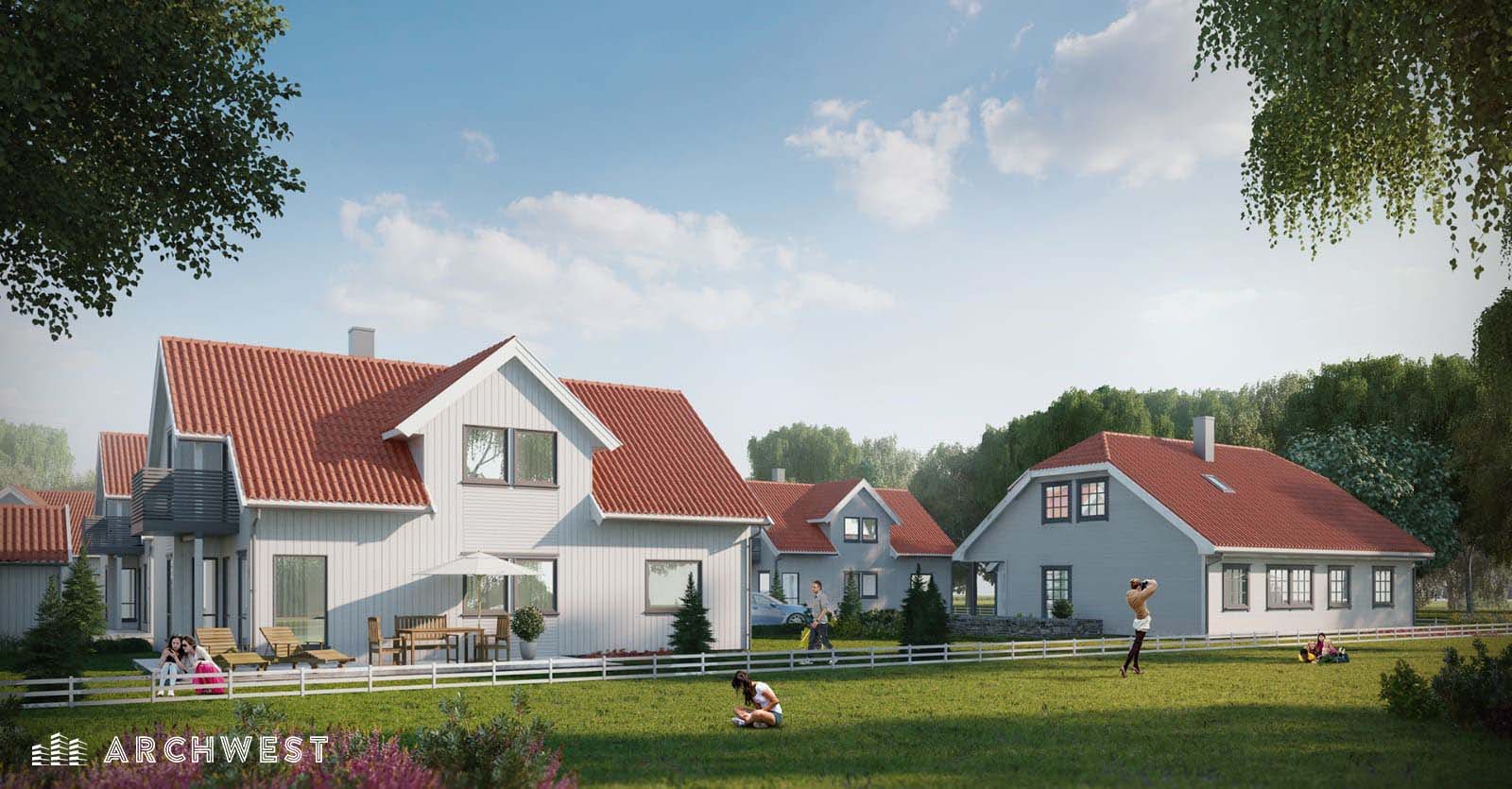 13. 3D Render of Modern suburban homes, Napa Valley,California